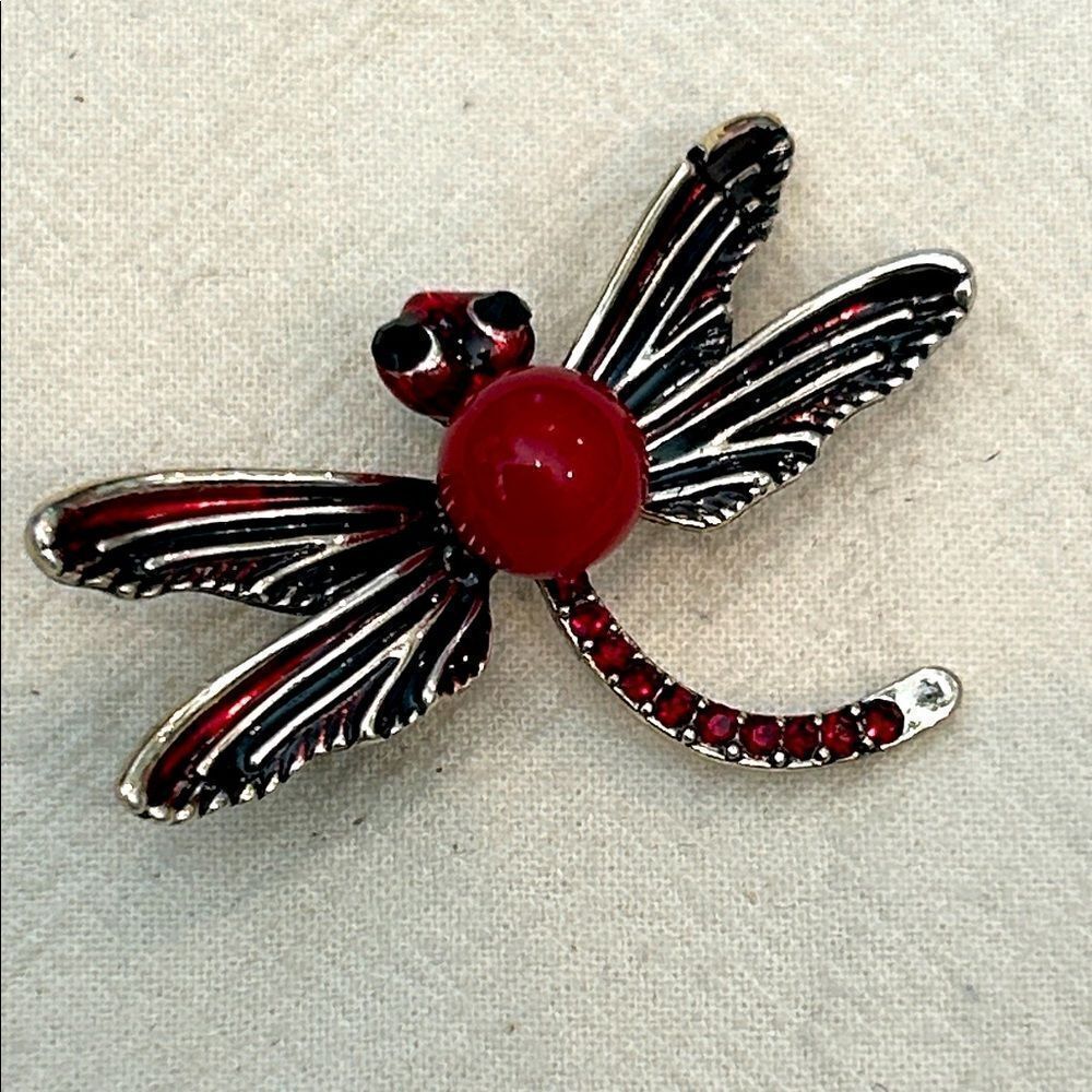 Red and Silver Dragonfly Brooch